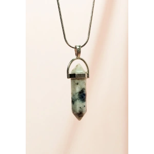 LitaeTrend Mavi Kuvars Doğal Taşı Zincirli El Yapımı Tasarımlı Kolye Uç: 3,5 cm Zincir: 20 cm Kutulu