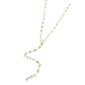 LitaeTrend Mavi Taşlı Y Kolye - Altın