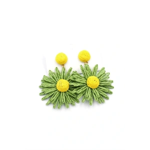 LitaeTrend Papatya Hasır Küpe - Yeşil