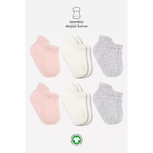 LitaeTrend Penye Sneakers Çorap 6lı  Pembe Ekru Gri