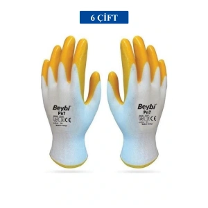LitaeTrend Pn7 Sarı Iş Eldiveni Polyester Örme Nitril Beybi No:10 Royaleks Group - 6 Çift