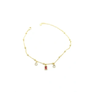 LitaeTrend Renkli Taşlı Halhal - Kırmızı