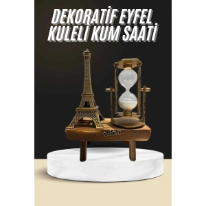 LitaeTrend Retro Eyfel Kulesi Ve Kum Saati Dekoratif Ahşap Görünümlü Masa Biblosu