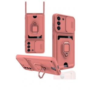 LitaeTrend Samsung Galaxy S21 FE Kılıf Zuma Kartvizitli Yüzüklü Silikon - Pembe