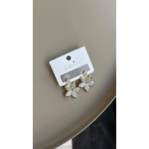 LitaeTrend Taşlı Çiçek Küpe - Altın