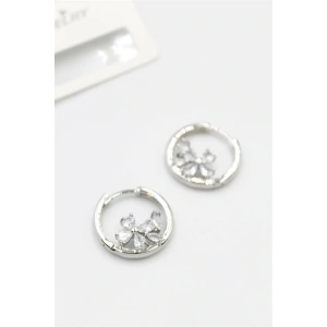 LitaeTrend Taşlı Çiçek Küpe - Gümüş