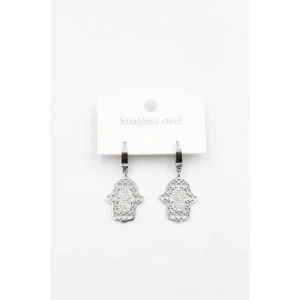 LitaeTrend Taşlı Fatıma Eli Küpe - Gümüş