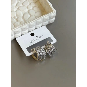 LitaeTrend Taşlı Halka Küpe - Altın