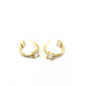 LitaeTrend Taşlı Halka Küpe - Altın