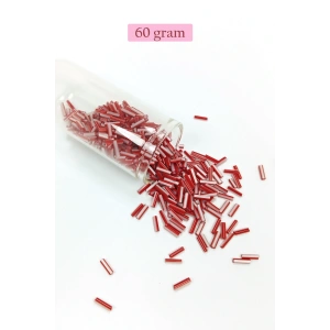LitaeTrend Uzun Boru Kesme Boncuk Çap 2mm Uzunluk 10 mm - 60 Gram - Kırmızı Beyaz - BNC278