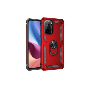 LitaeTrend Xiaomi Poco F3 Kılıf Sofya Yüzüklü Silikon Kapak - Kırmızı