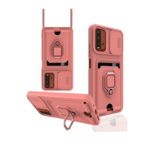 LitaeTrend Xiaomi Redmi 9T Kılıf Zuma Kartvizitli Yüzüklü Silikon - Pembe