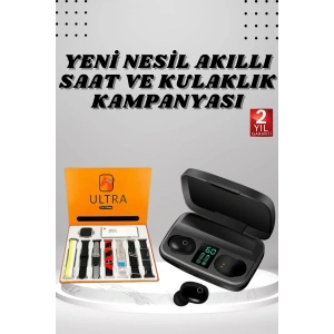 LitaeTrend Yeni Nesil Akıllı Saat ve Bluetooth Kulaklık Kampanyası Dokunmatik Kare 7 Kordonlu