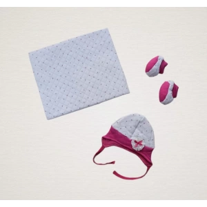 LitaeTrend Yenidoğan Baskılı Double Face Şapka Ve Patikli 3lü Bebek Battaniye Takımı Fuşya