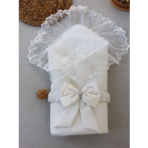 LitaeTrend Yenidoğan Erguvan Kenar Fistolu Kundak Bebek Battaniyesi Ekru