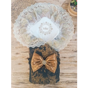 LitaeTrend Yenidoğan Kendinden Desenli Krom Fiyonklu Bebek Battaniyesi Kundak Bakır