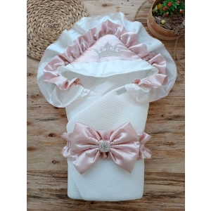 LitaeTrend Yenidoğan Mehtap Lüks Kelebek Taç Nakışlı Bebek Battaniyesi Kundak Gül Kurusu