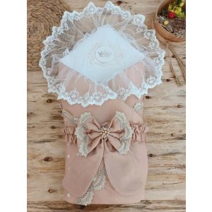 LitaeTrend Yenidoğan Pamuk Papatya Desenli Trilüks Unisex Kundak Bebek Battaniyesi Kahverengi