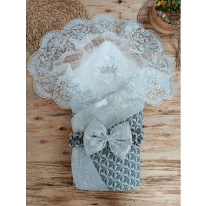 LitaeTrend Yenidoğan Ultralüks Piramit Desenli Güpürlü Bebek Battaniyesi Kundak Gümüş