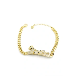 LitaeTrend Zirkon Taşlı Leopar Bileklik - Altın