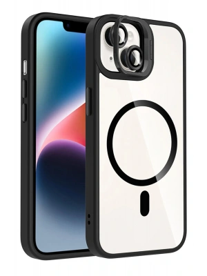 LitaeTrend Apple iPhone 15 Remim Lensli Magsafe Standlı Kapak - Siyah
