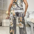 HERŞEYTREND  Büyük Beden Çiçek Desenli İnce Askılı Gri 2li Takım