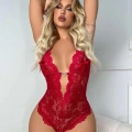 HERŞEYTREND  Metal Kalp Aksesuarlı Fantezi Dantelli Kırmızı Body