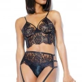HERŞEYTREND  Siyah Dantel İşlemeli Büstiyer Fantezi Jartiyer Takımı