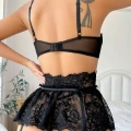 HERŞEYTREND  Siyah Dantelli Göğüs İp Detaylı Fantezi Jartiyer Takımı