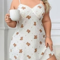 HERŞEYTREND  Büyük Beden Ayıcık Desenli İnce Askılı Mini Gecelik