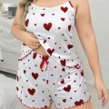 Litae Büyük Beden Kalp Desen Pamuklu Şortlu Pijama Takımı
