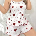 Litae Büyük Beden Kalp Desen Pamuklu Şortlu Pijama Takımı