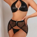 HERŞEYTREND  Deri Siyah Fileli Fantezi Sütyen Takımı