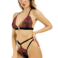 HERŞEYTREND  Fantezi Kırmızı Çiçekli Lastikli Sütyen Külot Takım