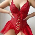 HERŞEYTREND  Kırmızı Dantel Detaylı Önü Dekolteli Fantezi Babydoll