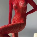 HERŞEYTREND  Özel Tasarım Kırmızı Sırt Dekolteli Fantezi Body Vücut Çorabı