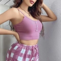 HERŞEYTREND  Pembe Kareli Desenli Askılı Şortlu Pijama Takım