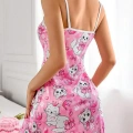 HERŞEYTREND  Pembe Kedi Desenli Fantezi Gecelik