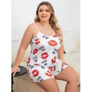 Litae Büyük Beden Kiss Me Öpücük Desen Pamuklu Şortlu Pijama Takımı