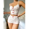 Litae Beyaz Fiyonk Desenli Kalpli Askılı Şortlu Pijama Takım