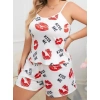 Litae Büyük Beden Kiss Me Öpücük Desen Pamuklu Şortlu Pijama Takımı