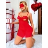Litae Kırmızı Göğüs Dekolteli Göz Bantlı Fantezi String Tül Gecelik Takımı