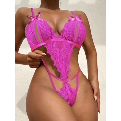 Litae Fiyonklu Dantelli Fuşya Fantezi Body
