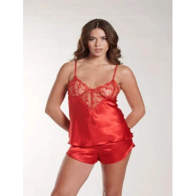 Litae Kırmızı Dantel Detaylı İnce Askılı Saten Şortlu Takım