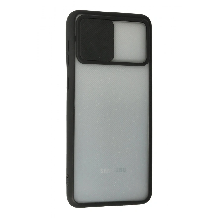 LitaeTrend Samsung Galaxy A02 Kılıf Palm Buzlu Kamera Sürgülü Silikon - Siyah