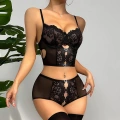 HERŞEYTREND  Özel Bölgesi Açık Siyah Dantelli Fantezi Büstiyer Takım