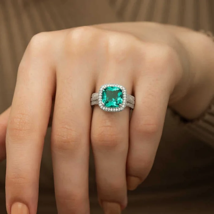 ​Gümüş Turkuaz Baget Bayan Yüzük