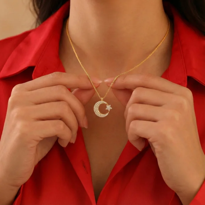 Ay Yıldız Tasarım 14 Ayar Kolye