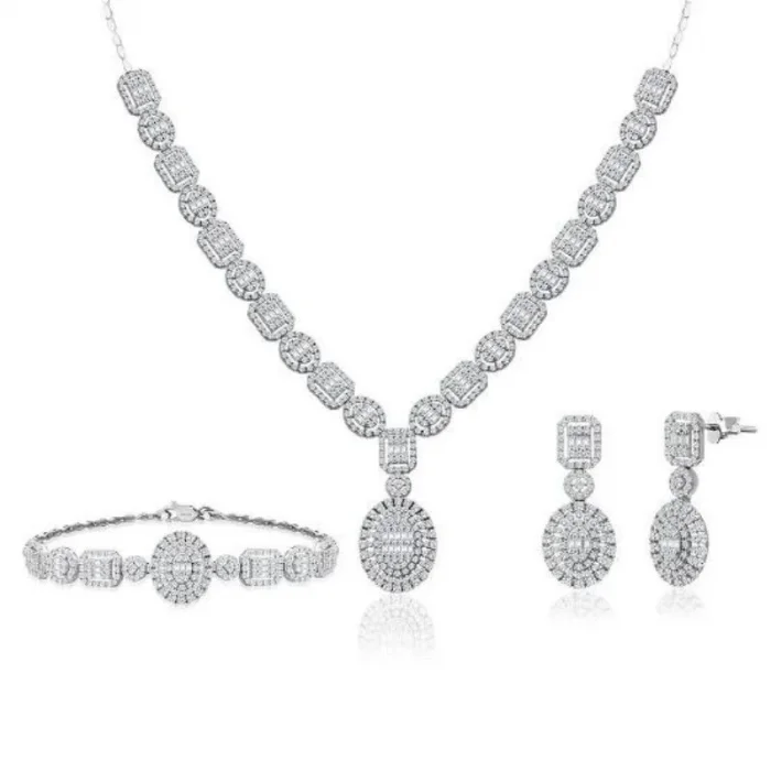 Beyaz Altın Baget Taşlı Tasarım 14 Ayar Set