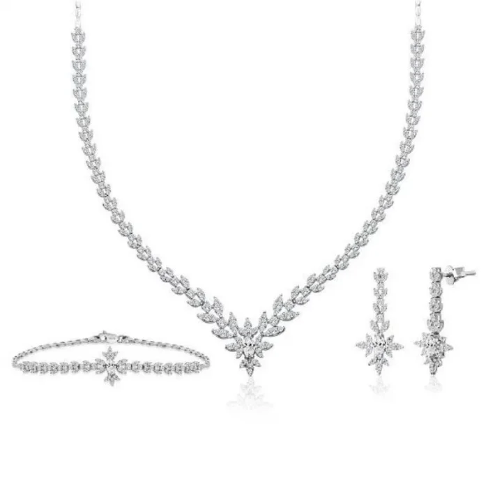 Beyaz Altın Söğütlü Model 14 Ayar Nişan Seti